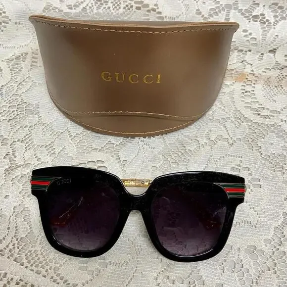Gucci Sherry Line Sunglasses Black Gold GUCCI 1254 Black Gold Logo Gg1254S Oversized Mask Flat  main image 4